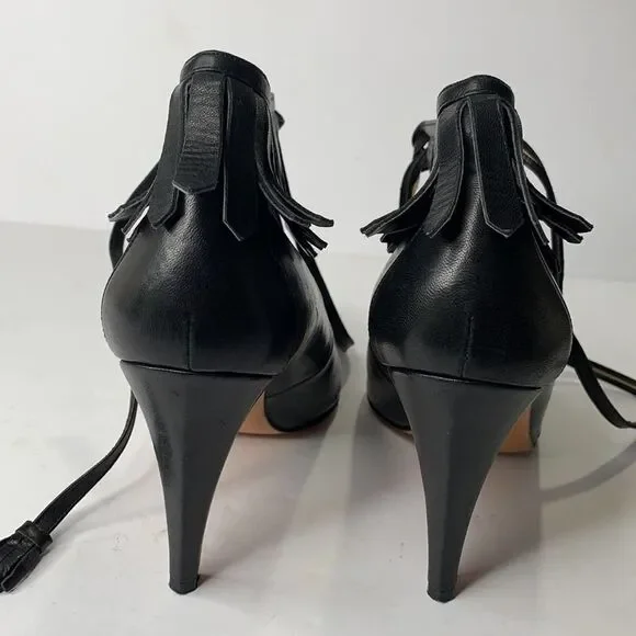 Todd Oldham Lerre black leather fringe ankle tie booties - Picture 5 of 8